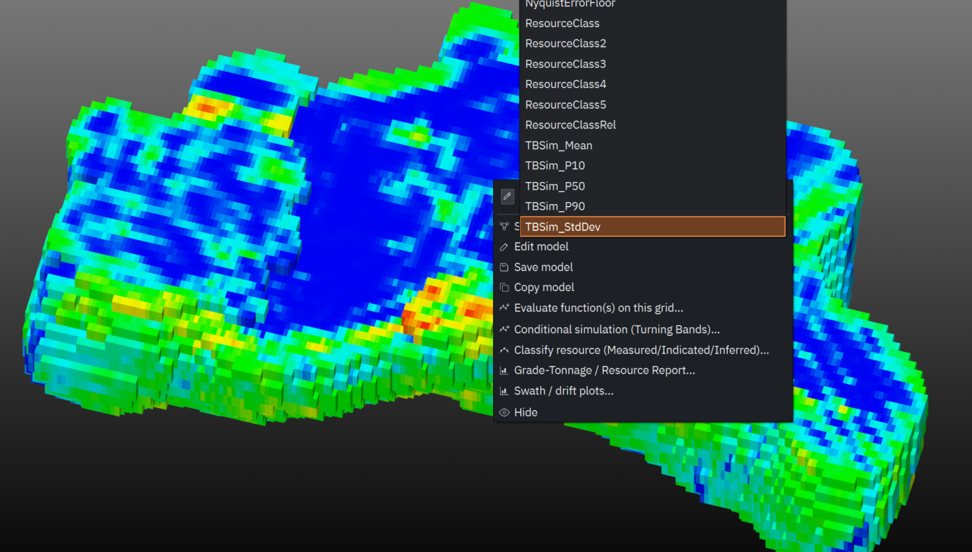 Several equally probable grade realisations evaluated on a block model